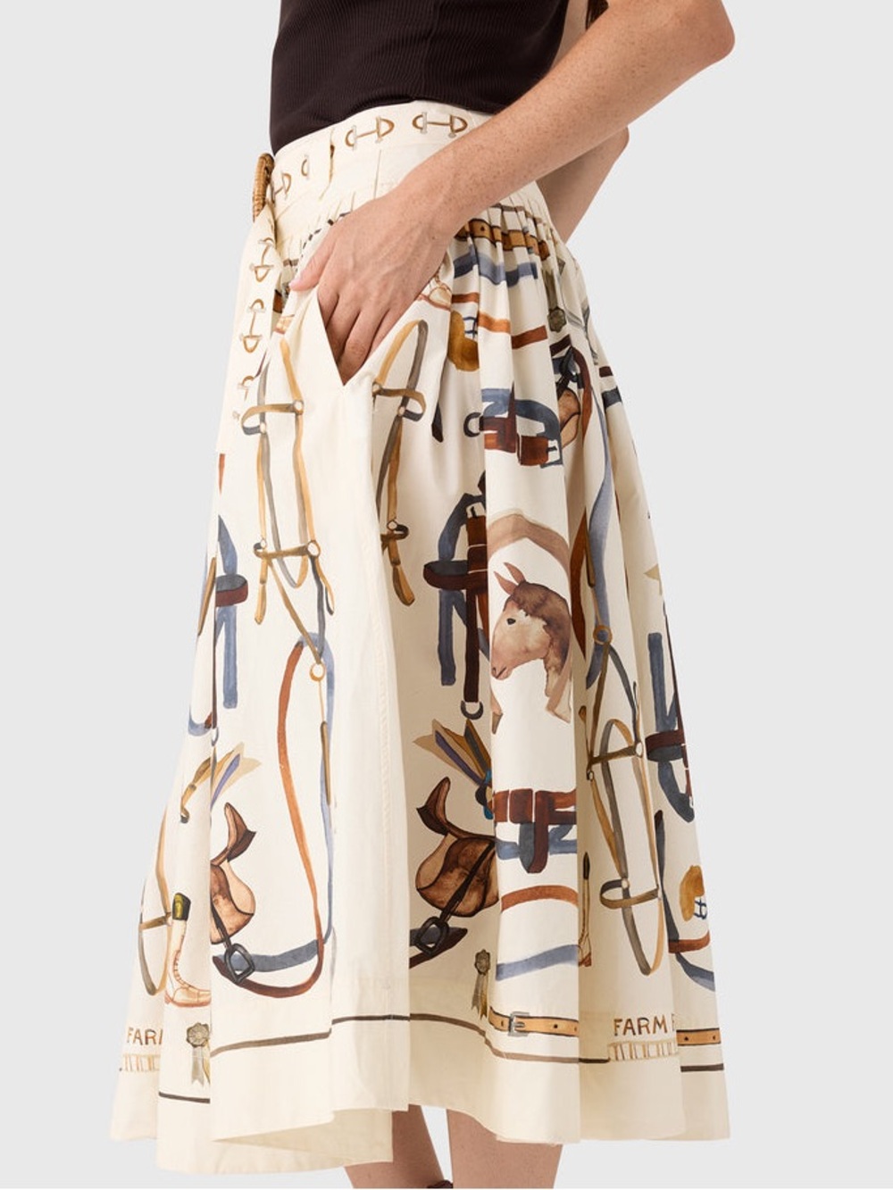 FARM Rio Equestrian Scarf Belted Midi Skirt in Winter White Size Medium NWT - Picture 7 of 16